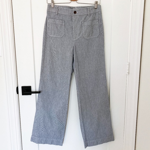 J. Crew Factory Lizzie High-rise Patch-pocket Wide-leg Pant Blue/White Stripe-27 - Picture 2 of 8